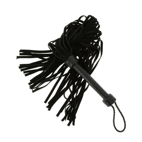 Grand martinet BDSM noir à longues lanières, modèle fétichiste type Pulsion-SM