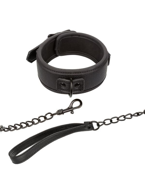 Collier BDSM noir avec laisse à chaîne, modèle fétichiste type Pulsion-SM