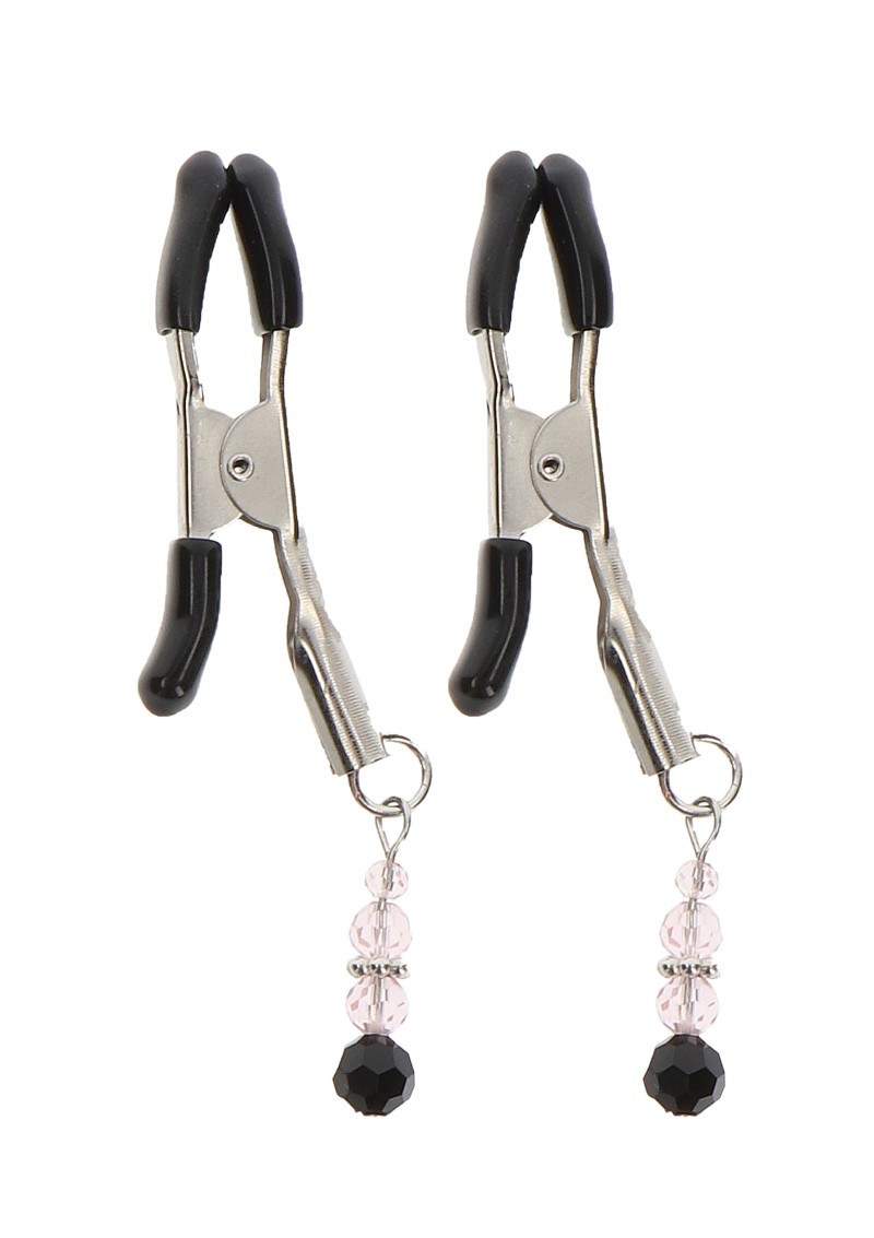 Silver nipple clamps with chain, Dorcel style
